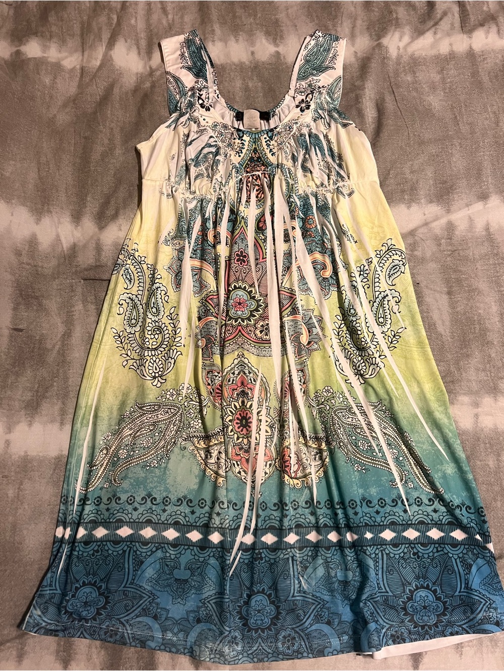 Quinn Blue Green Yellow Paisley Ombre Maxi Dress